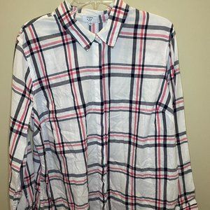 Crown & Ivy Pink/Blue/White Button Down Blouse